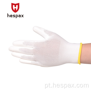 Luvas de desgaste duráveis ​​de hespax trabalho mecânico PU branco